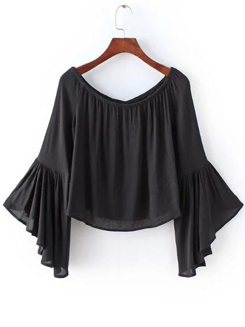 Romwe Off-the-shoulder Bell Sleeve Blouse - Black