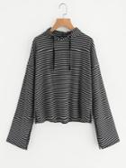 Romwe Drop Shoulder Fluted Sleeve Striped Hoodie