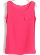 Romwe With Pocket Chiffon Rose Red Tank Top
