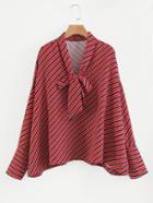 Romwe Tie Neck Striped Boyfriend Blouse