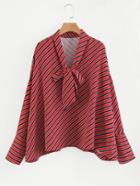 Romwe Tie Neck Striped Boyfriend Blouse