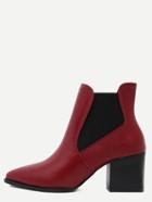 Romwe Red Point Toe Square Heel Chelsea Boots