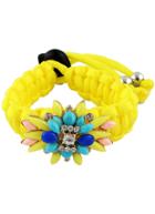 Romwe Multicolor Gemstone Yellow Weave Bracelet