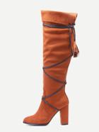 Romwe Light Brown Faux Suede Fringe Fold Over Boots