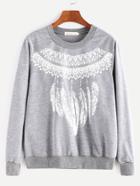 Romwe Light Grey Tribal Print Sweatshirt