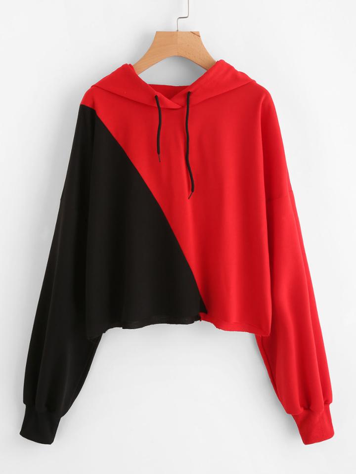 Romwe Cut And Sew Raw Hem Hoodie