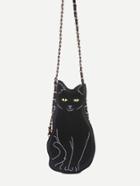 Romwe Black Cat Design Pu Crossbody Chain Bag