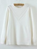 Romwe White Scalloped Neck Ribbed Trim Sweater