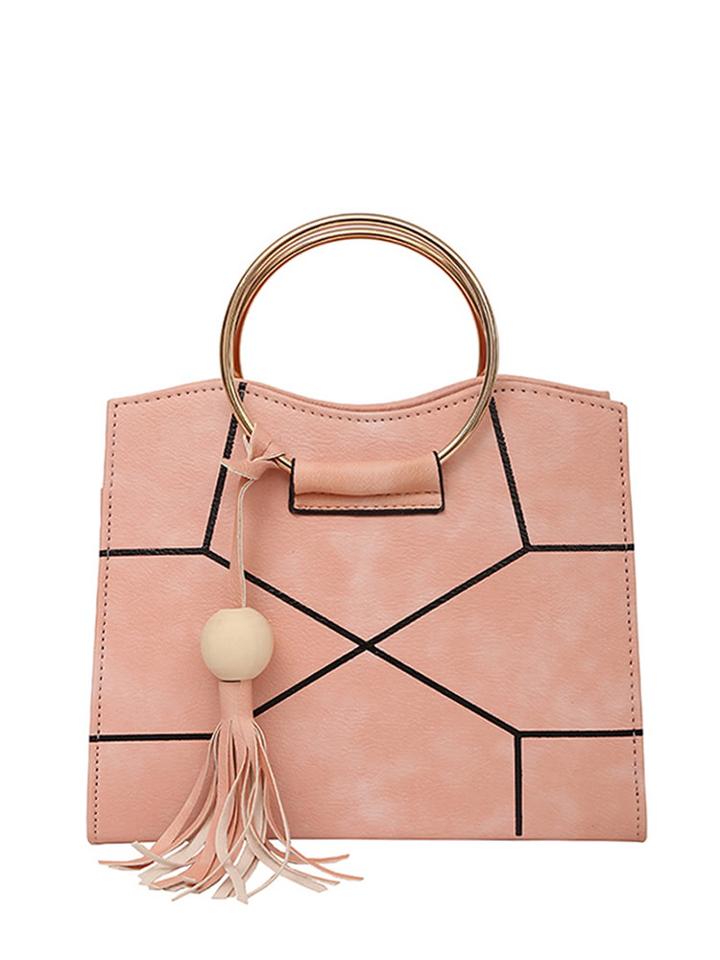 Romwe Ring Handle Geometric Design Crossbody Bag With Tassel