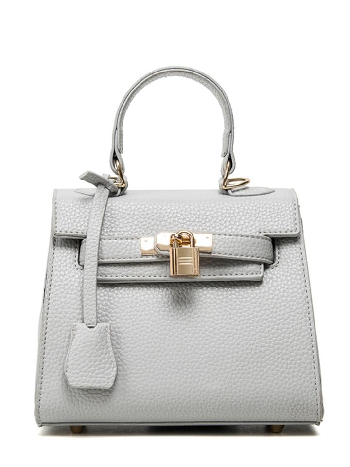 Romwe Lock Flap Pebble Pattern Handbag