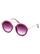 Romwe Purple Frame Gold Trim Double Bridge Sunglasses