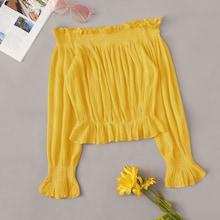 Romwe Frill Shirred Off Shoulder Blouse