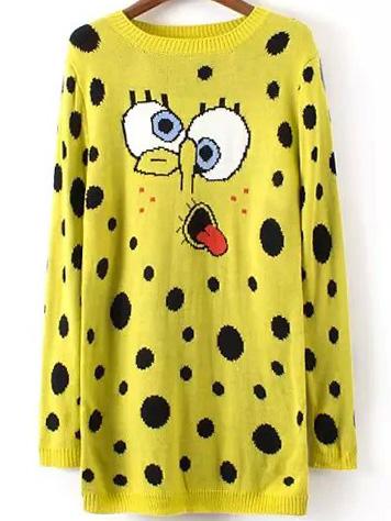 Romwe Spongebob Print Yellow Sweater