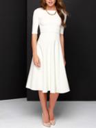 Romwe White Concert Half Sleeve Elbow Sleeve Flare Dress