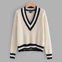 Romwe Contrast Stripe Trim Jumper
