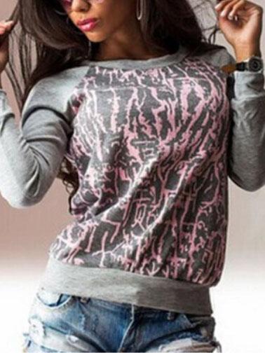 Romwe Grey Printed Raglan Sleeve Sweatshirt