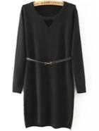 Romwe Dip Hem Split Side Cut Out Black Sweater Dress