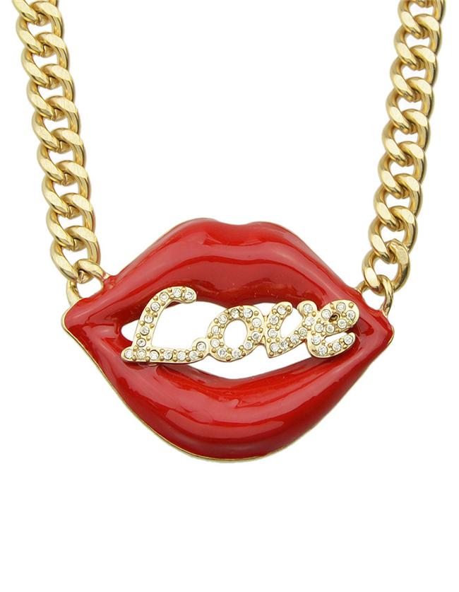 Romwe Red Mouth Lovependant Necklace
