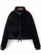 Romwe Stand Collar Velvet Padded Coat