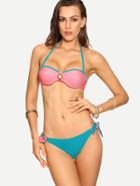 Romwe Contrast Faux Gem Embellished Bikini Set
