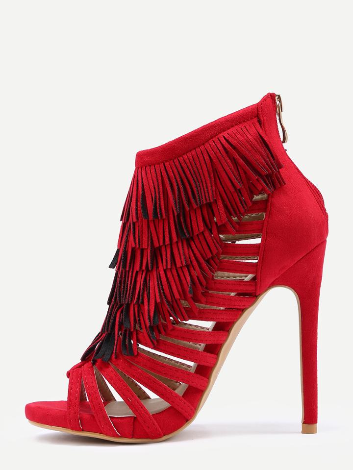 Romwe Red Zipper Fringe High Heels