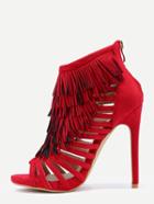 Romwe Red Zipper Fringe High Heels