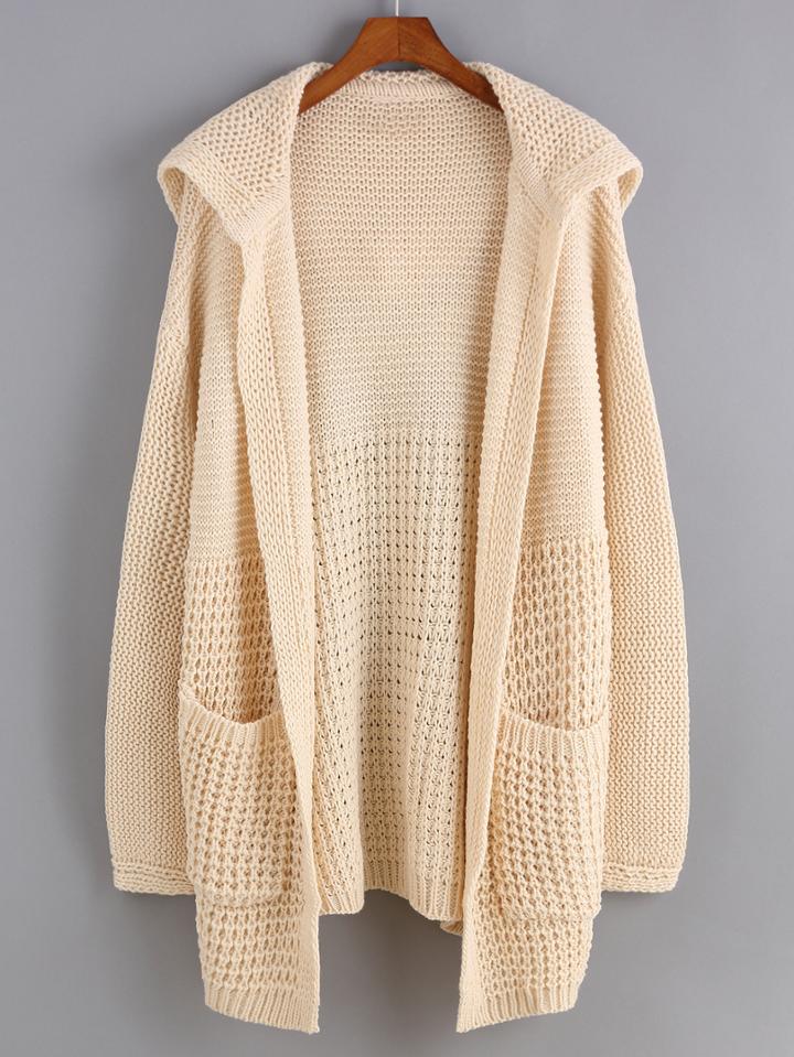 Romwe Hooded Pockets Apricot Coat