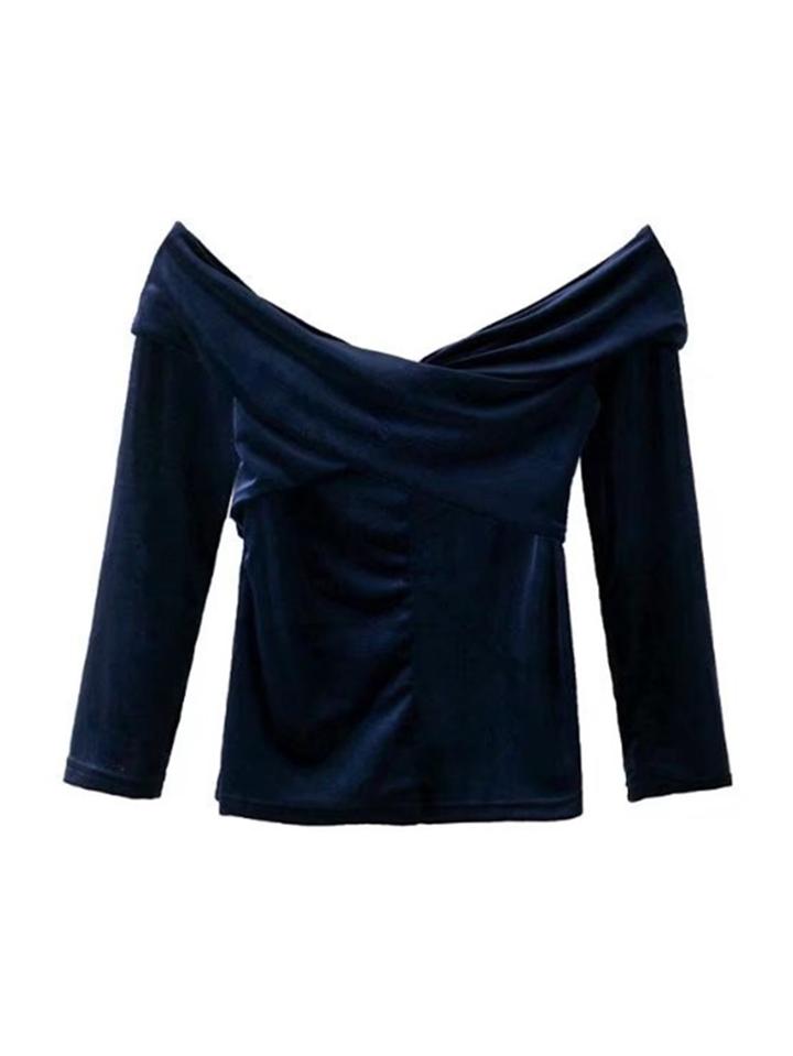 Romwe Crossover Velvet Bardot Top