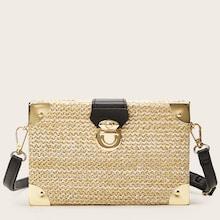 Romwe Square Shaped Push Lock Woven Bag