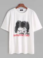 Romwe White Sketch Print T-shirt