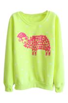 Romwe Sheep & Star Print Green Sweatshirt