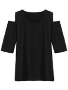 Romwe Black Cold Shoulder T-shirt