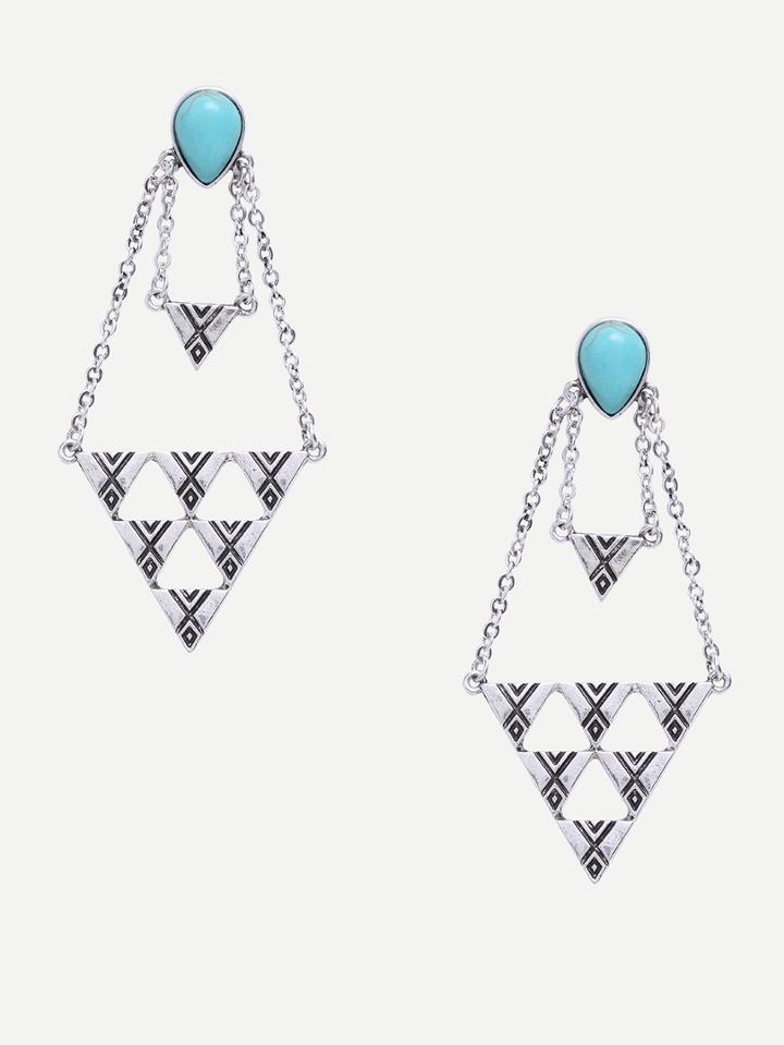 Romwe Turquoise Triangle Drop Earrings