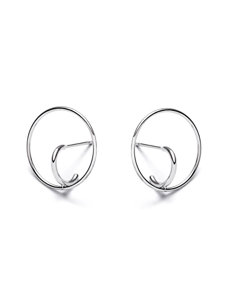 Romwe Silver Plated Geo Circle Trumpet Design Earrings