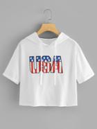 Romwe Usa Print Drop Shoulder Hoodie T-shirt