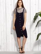 Romwe Navy Button Front Knitted Overall Dress