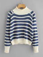 Romwe Contrast Trim Striped Turtleneck Knit Sweater