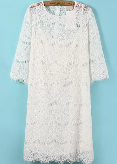 Romwe With Tassel Lace Hollow White Dress