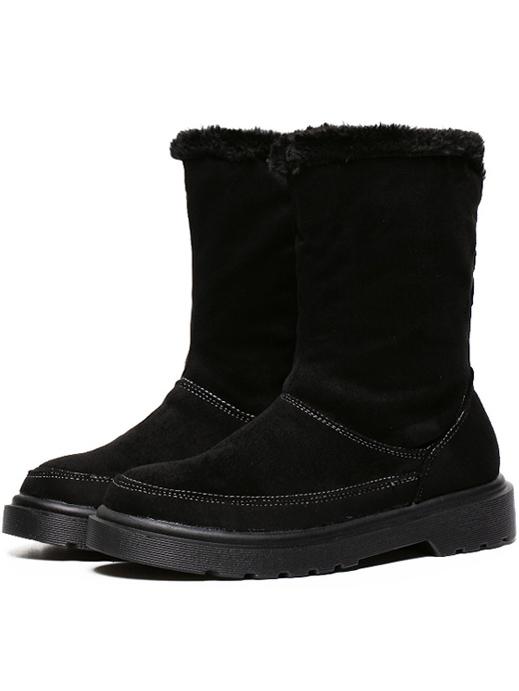 Romwe Black Round Toe Velvet Snow Short Boots