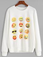 Romwe White Emoji Print Sweatshirt