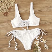 Romwe Eyelet Lace-up Lace Top With Tie Side Bikini