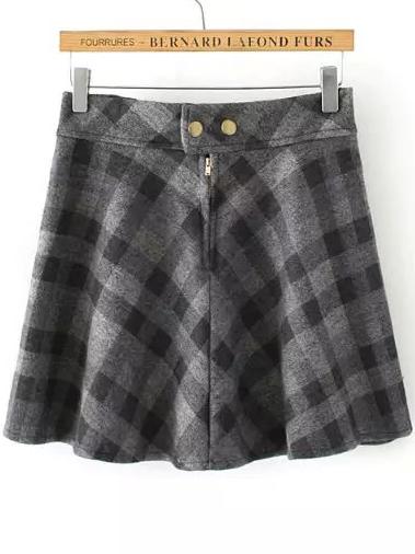 Romwe Plaid A-line Grey Skirt