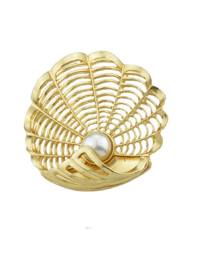 Romwe Hollow Shell Pearl Brooch