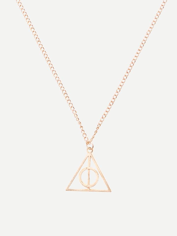 Romwe Golden Deathly Hallows Rotary Pendant Necklace
