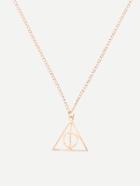 Romwe Golden Deathly Hallows Rotary Pendant Necklace
