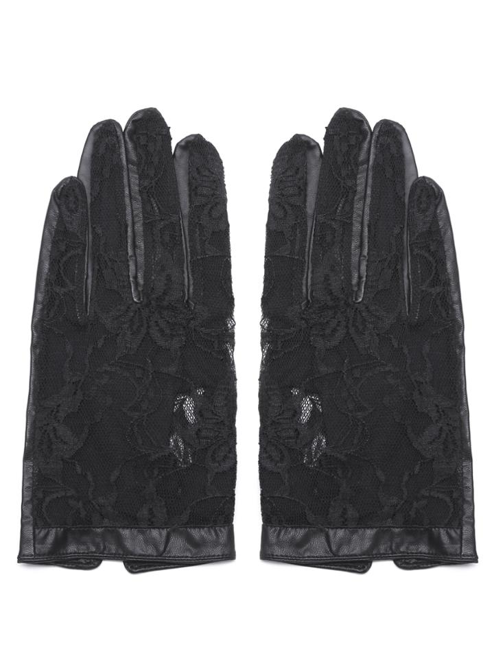 Romwe Black Pu And Lace Elegant Gloves