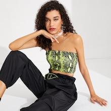 Romwe Neon Lime Snakeskin Bandeau Top