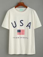 Romwe White American Flag Print T-shirt