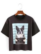 Romwe Lovely Dog Print Drop Shoulder T-shirt