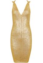 Romwe Gold Criss Cross Backless Bandage Dress